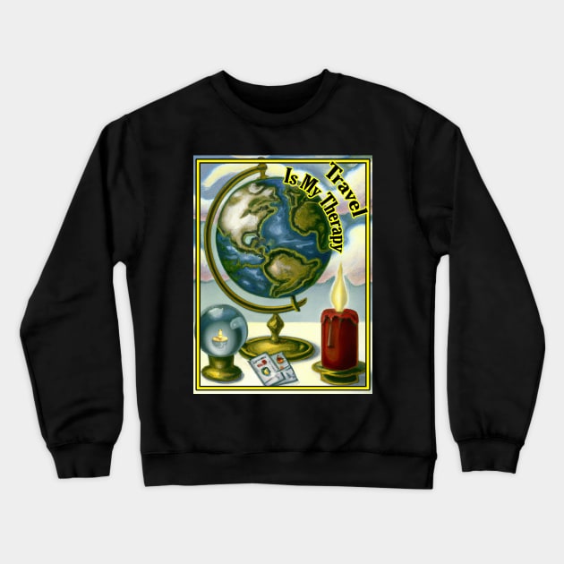 'Travel is My Therapy' Earth Globe Tarot Graphic - Retro Illustration Design Crewneck Sweatshirt by Eremita Vagus